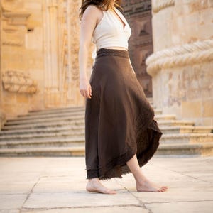 Long Brown Boho Skirt, Tribal Skirt, Hippie Skirt for Women, Natural Clothing, Organic Fiber, Earthy Skirt, Nomad Outfit