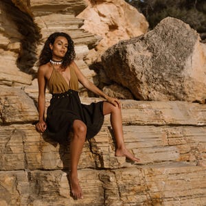 Boho Black & Brown Dress, Hippie Women&#39;s Robe, Natural Clothing, Summer Dress, Earthy Tribal