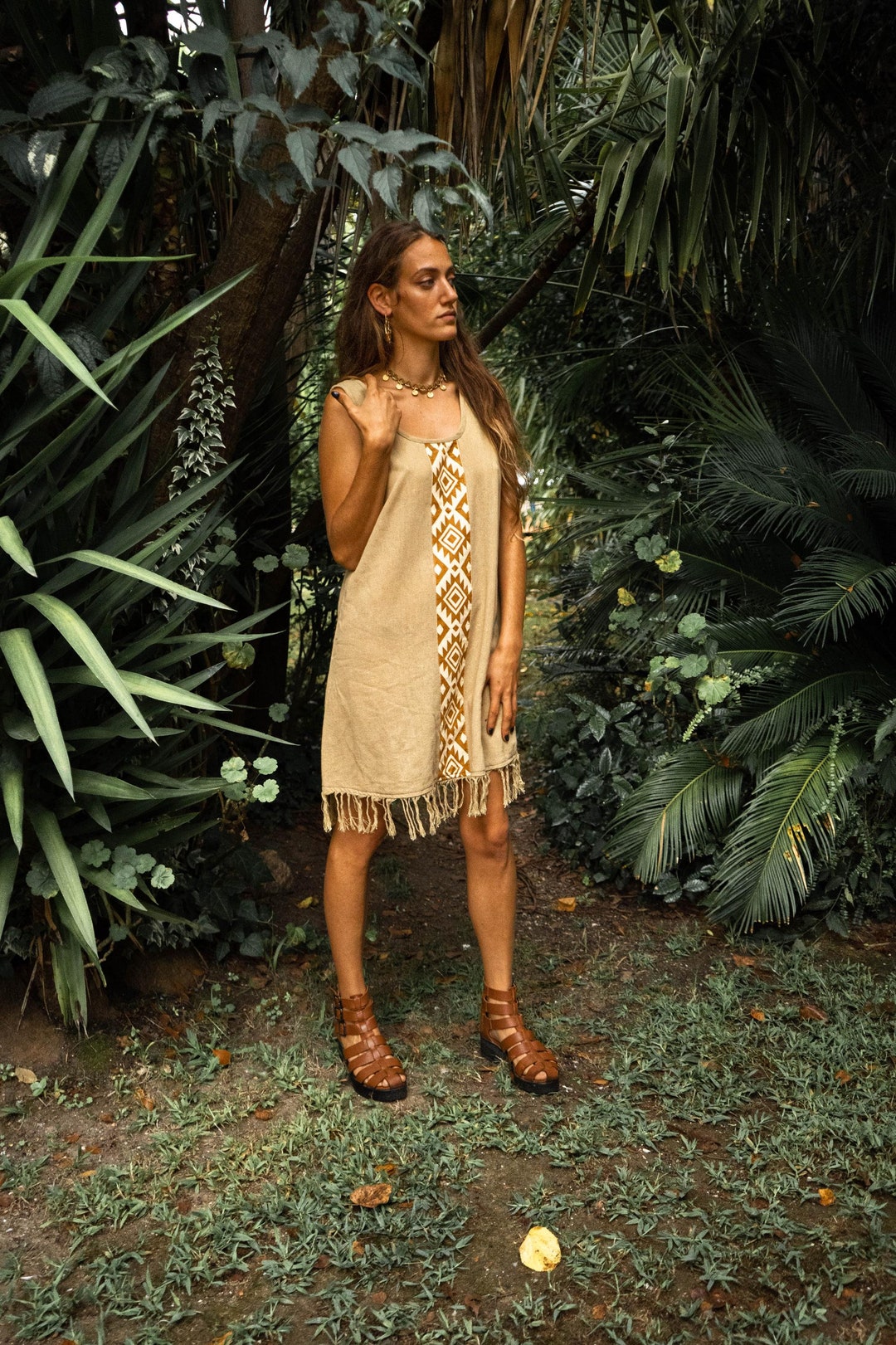 Frayed Robe Organic Cotton Boho Dress: Beige Tribal Frayed Edge Robe - Etsy