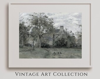 Rustic Country Farmhouse Painting Vintage Country Landscape Digital Printable Wall Décor Farmhouse Download