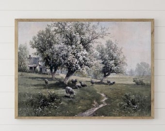 Samsung Frame TV Art Sheep Painting Vintage Landscape Painting Farmhouse Wall Art Décor Sheep in Meadow PRINTABLE Download Art