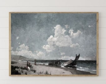 Strand Landschaft | Soft Sea Print | Neutrales Strand Gemälde | Download DRUCKBAR | Wandkunst | Digitaler Download | Große Wand Kunst Druck