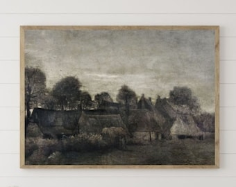 Antique Village Wall Art Vintage Large Wall Art Scenery Print Oil Painting European Landscape Digital PRINTABLE Vintage Village Painting Art