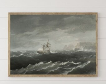 Samsung Frame TV Art / Vintage Storm at Sea Oil Painting / Seascape Digital Download / Moody Antique Ocean Wall Art Décor / PRINTABLE Art