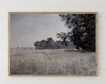 Spring Meadow Painting Moody European Country Wall Art DIGITAL Download Vintage Flower Field Country Landscape Antique Digital Painting Art