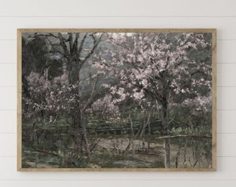 Samsung Frame TV Art Vintage Spring Landscape Print Landscape Painting PRINTABLE Art Spring Meadow Large Wall Art Pink Flowers Art
