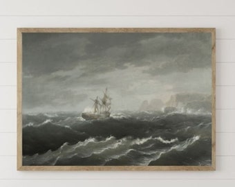 Vintage Storm at Sea Oil Painting | Seascape Digital Download | Moody Antique Ocean Wall Art Décor | PRINTABLE Wall Decor | Vintage Painting