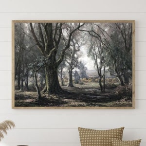 Vintage Forest Landscape Print Rustic Tree Painting PRINTABLE Antique Oil Painting Moody Wall Art Cabin Art Haunted Forest Vintage Painting