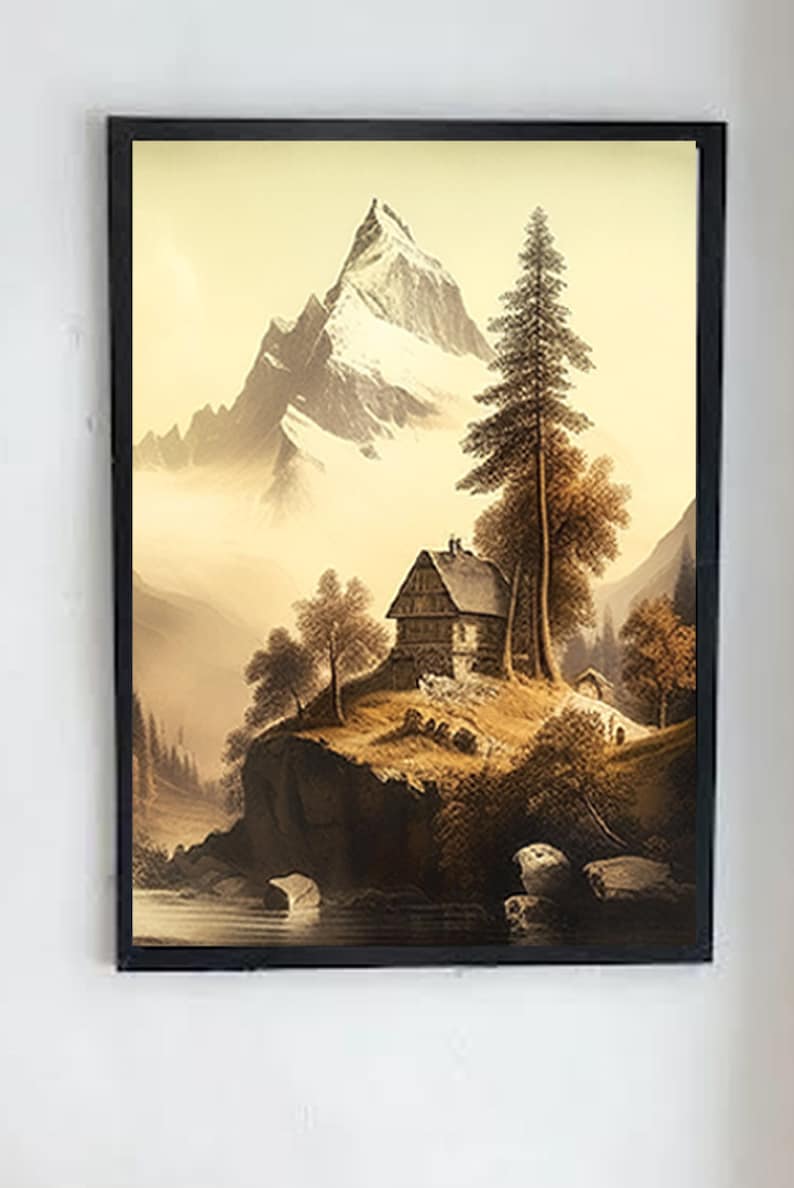 LAF Prints Cabin in the Woods Oil Painting Muted Landscape - Etsy
