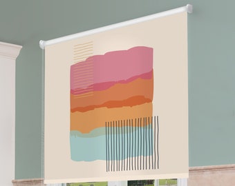 Estor enrollable minimalista abstracto – Diseño en rosa empolvado, melocotón y azul