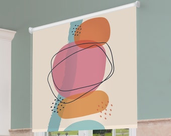 Estor enrollable abstracto – Diseño minimalista, Rosa Melocotón Azul