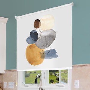 Vibrant Blue Orange and Brown Roller Shade, Abstract Roller Shades, Modern Design Roller Blinds, Living Room Shade, Kitchen Curtains, Print