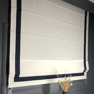 Linen Roman Shades with Border , 100% Blackout Lining Option, 30 Colors, Custom Sizes Available