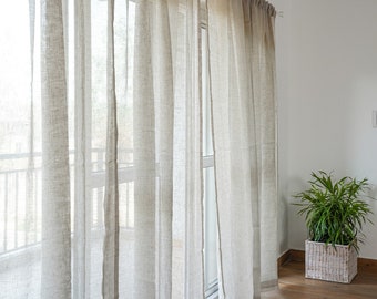 Linen Sheer Curtains, 2 Panel Sets or Single Panel Options, 27 Color and Multiple Pleat Options, Custom Sizes Available