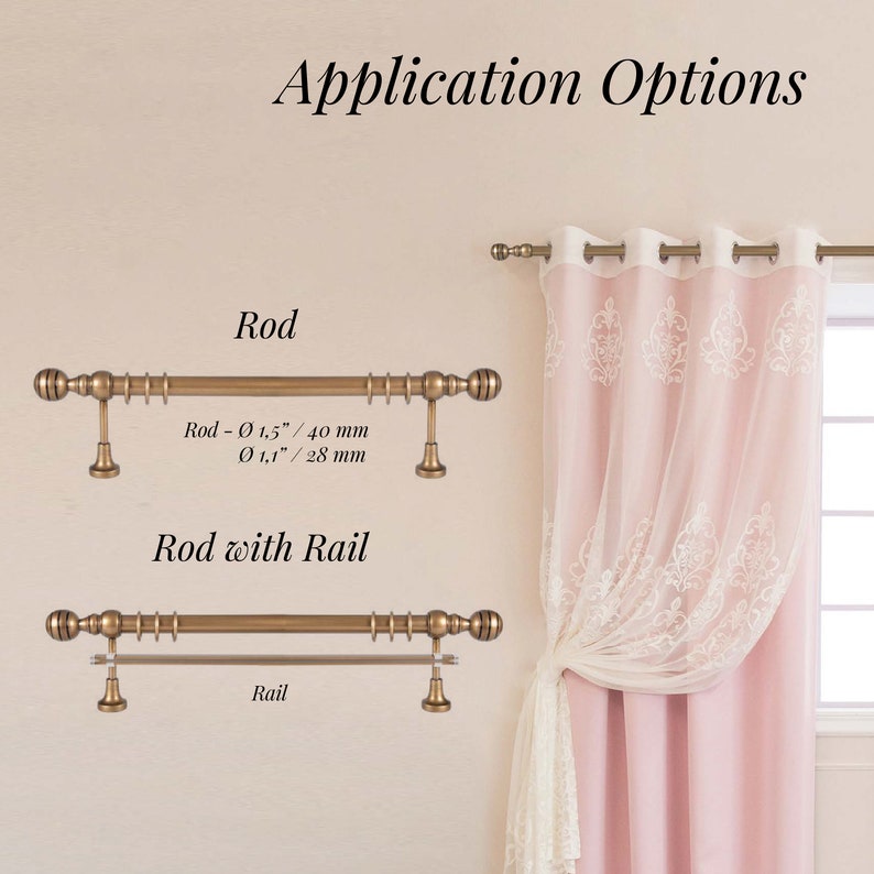 Luxury Retro Rustic Curtain Rod Set, Single/double Rod Sets, 1 1/6 30mm Rods, Wood Finials, Rod