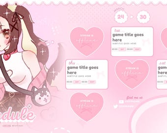 Horario de transmisiones de Soft Pink / Contenido para Twitch, YouTube y Discord / Plantilla de CANVA / Recursos para Vtuber