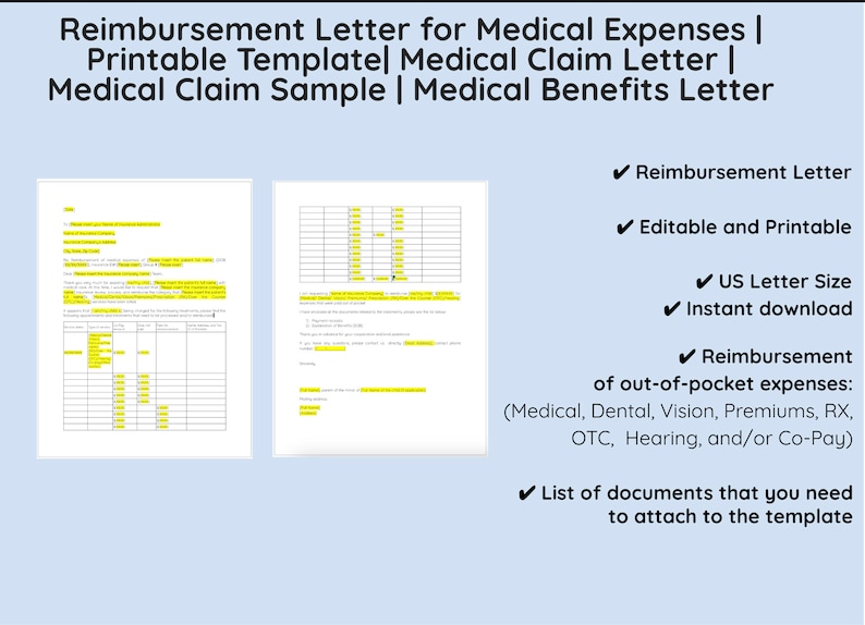 Reimbursement Letter for Medical Expenses Printable Template Medical