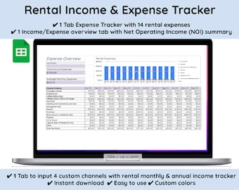 Rental Income & Expense Tracker |Rental NOI| Rental Bookkeeping | Real Estate Template | Google Sheets