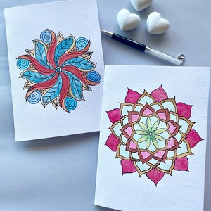 Mandala Dot Painting su carta / Mandala Acquerello Set di 2 biglietti per appunti / Opera d'arte Mandala / Ricordo memorabile