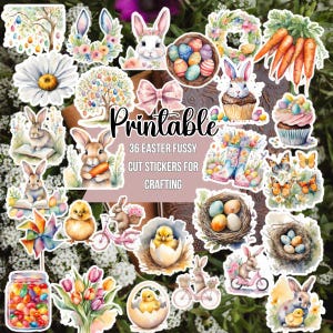 Easter Fussy Cut Stickers: 36 Printable Designs for Junk Journals (Digital Download)