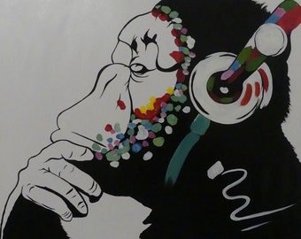 Tableau pop art d'un singe, unique, tendu sur châssis