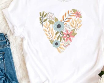 BOHO FLoral Heart Unisex Jersey Camiseta de manga corta