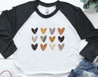 Boho Gold and Black Hearts Unisex 34 Sleeve Baseball Tee