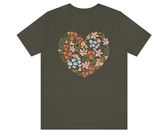 Boho Floral Heart with Mutted Colors Unisex Jersey Short Sleeve Tee