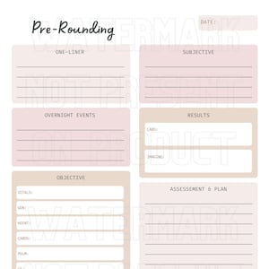 Pre-Rounding Journal Template for Medical Students, Residents, Doctors Digital Download