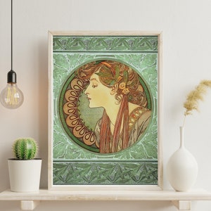 Alphonse Mucha digital prints , Neutral Laurel, mucha poster, art nouveau digital download, Maria Mucha Wall Art - Ref.18