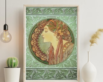 Alphonse Mucha Laurel Art Nouveau Print, Neutral Maria Mucha Poster (Digital Download)