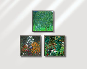 Gustav Klimt, conjunto de 3, carteles vintage florales, Art nouveau, Arte de pared imprimible, Descarga digital, ref.31
