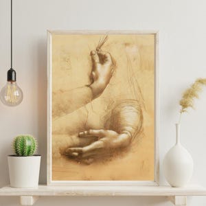 Leonardo da Vinci: Studio del Codice delle mani di una donna, Illustrazione digitale rinascimentale, Download immediato di Leonardo da Vinci per la stampa artistica da parete