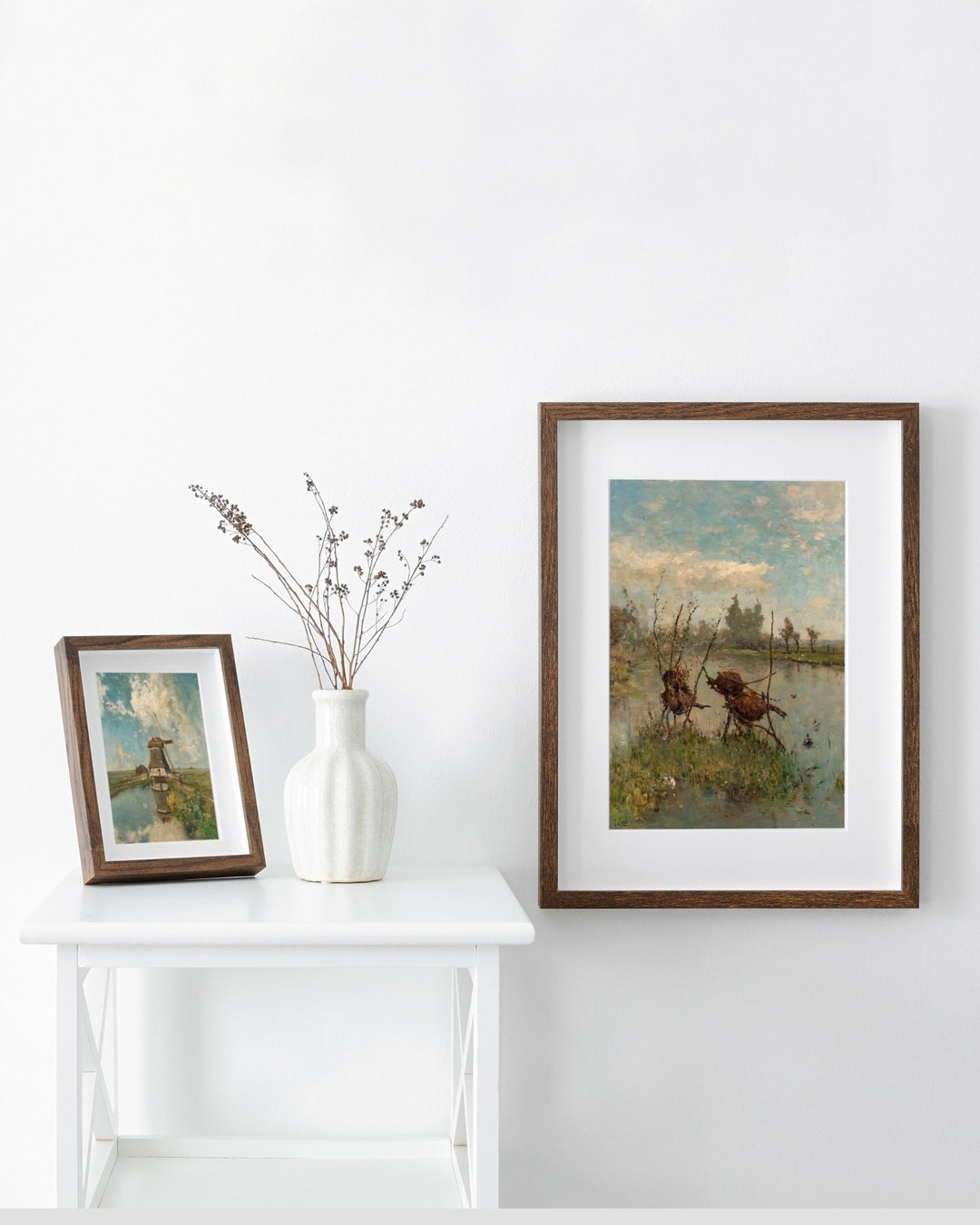 Vintage SET of Two Rustic Landscape Paintings | Lake Wooded Scenery ...