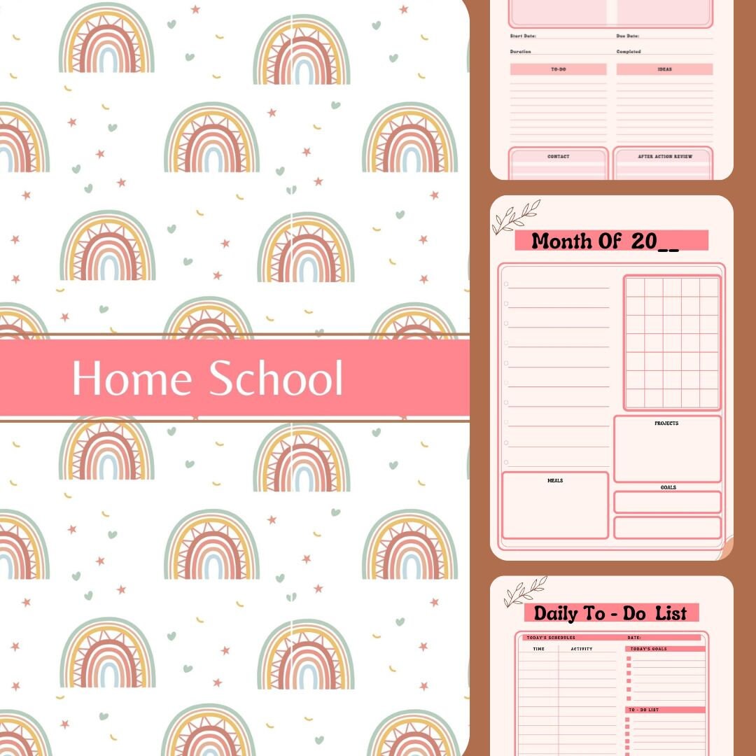 Homeschool Planner Printable for Moms Daily Focus, Monthly Planners