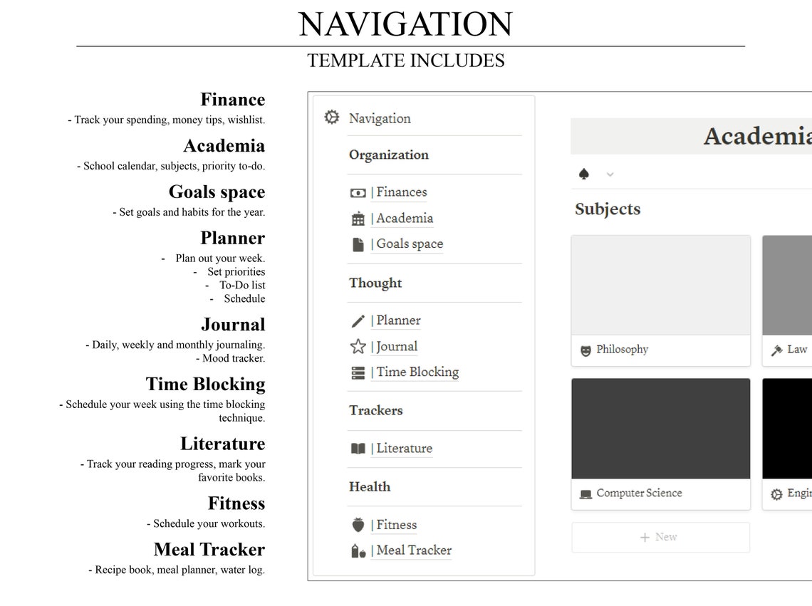 Black and White Notion Template Planner Notion Dashboard Etsy UK