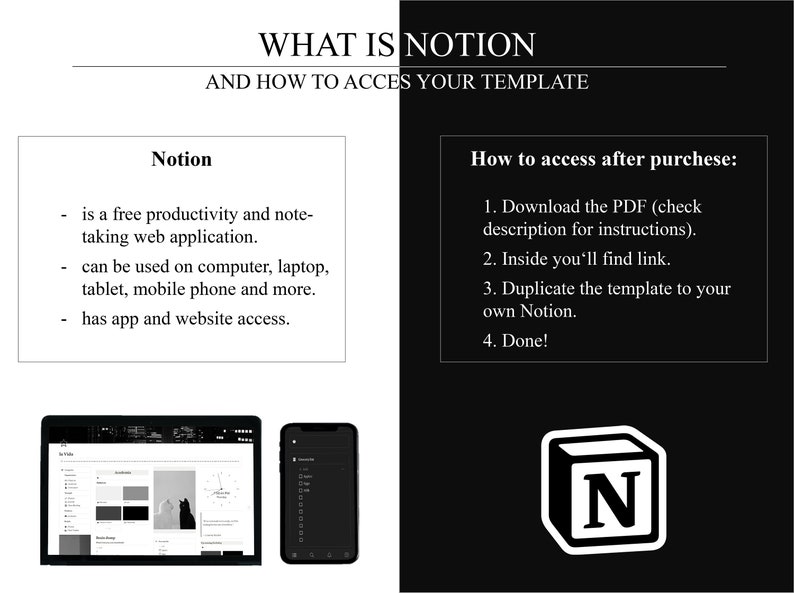 Black and White Notion Template Planner Notion Dashboard Etsy UK
