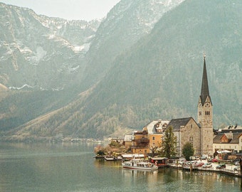 Hallstatt Oostenrijk Digital Download Art Print, Europa Reizen op film, Sound of Music Home Decor, Mountains Vintage Wall Gallery Decor