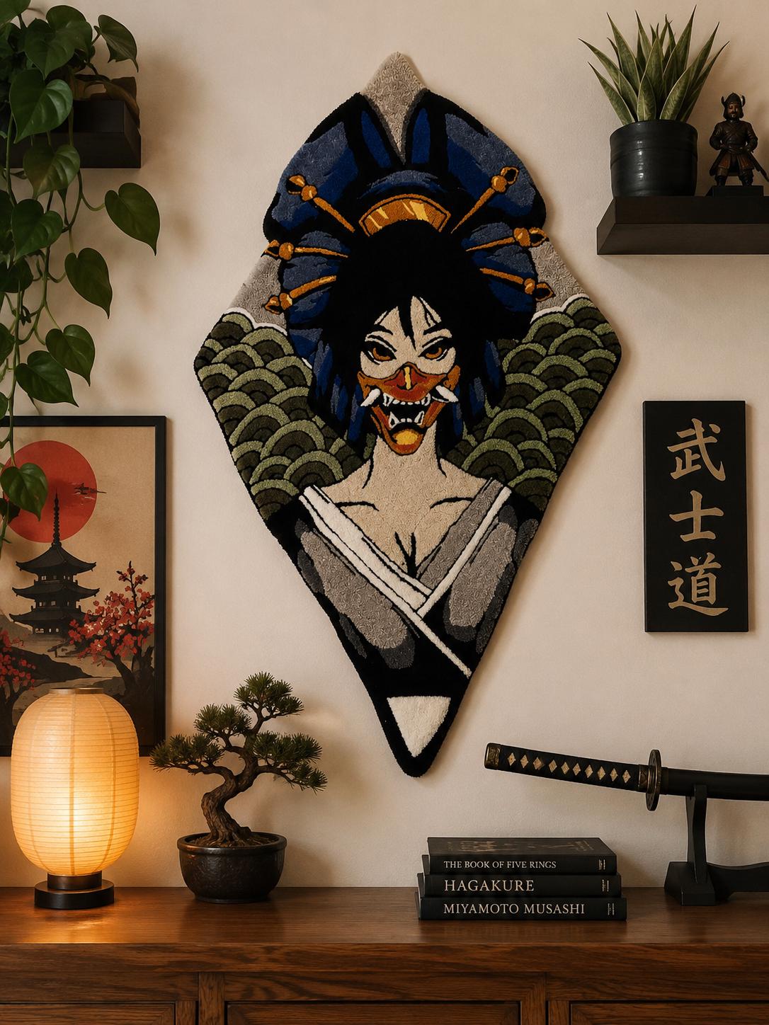 Oni Mask Rug - Handmade Japanese Inspired Tufted Wall Art