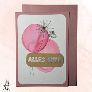 Handgemachte Grußkarte mit Umschlag A6 - Geburtstag / Danke Original - Aquarell