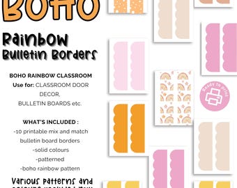 Boho Classroom Decor Printable Bulletin Board Borders Boho Rainbow Classroom Decor Classroom Door Decor Borders Classroom Decor Bundle