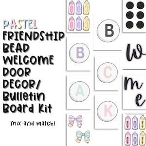 Pastel Back to School Bulletin Board Kit | Welcome Classroom Door Decor | Editable Name Tags | Letter Bead Theme | Teacher Decor Printable