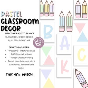 Pastel Classroom Welcome Back Door Decor Kit | Printable Teacher Bulletin Board Set | Back to School Door Display | Boho Classroom Theme