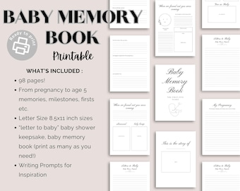 Wydrukuj książkę pamiątkową dla dziecka | Dziennik dziecka, pamiątka z baby shower bez względu na płeć, do druku, listy do dziecka, śledzenie kamieni milowych dziecka