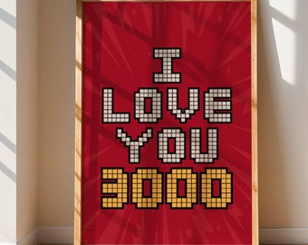 Ik hou van je 3000 liefde citaat afdrukbare muur kunst superheld muur print romantisch decor trendy film citaat appartement esthetiek Valentijnsdag cadeau