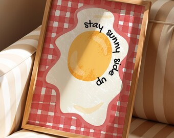 Stay Sunny Side Up Kitchen Wall Art Printable Breakfast Decor Cute Food Print Retro Kitchen Poster Aesthetic Egg Illustration