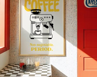 Yellow Coffee Print Printable Bright Kitchen Wall Art Cheerful Cafe Decor Modern Coffee Poster
