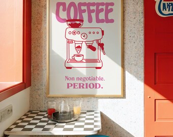 Pink Coffee Wall Art Printable Cute Kitchen Decor Trendy Cafe Poster Modern Coffee Bar Aesthetic