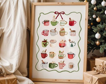 Hot Cocoa Mug Wall Art Printable Christmas Kitchen Decor Holiday Coffee Bar Print Digital Download