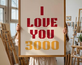Ik hou van jou 3000 poster cadeau voor hem romantische kunst aan de muur digitale download Valentijnsdag decor superheld zegt trendy typografie poster